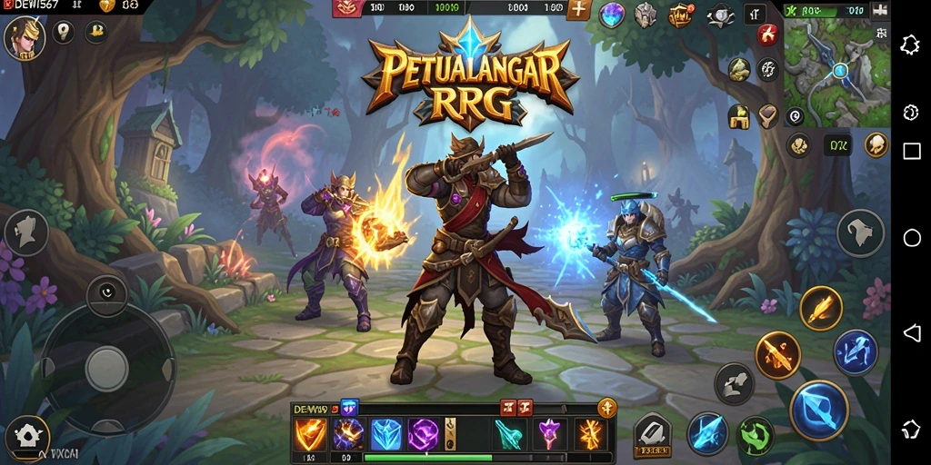 Screenshot utama DEWI567 menampilkan aksi pertarungan epik dalam RPG.