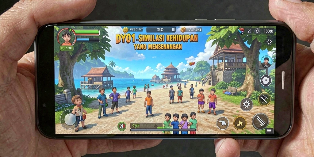 Tampilan gameplay simulasi kehidupan yang menarik dan penuh warna.