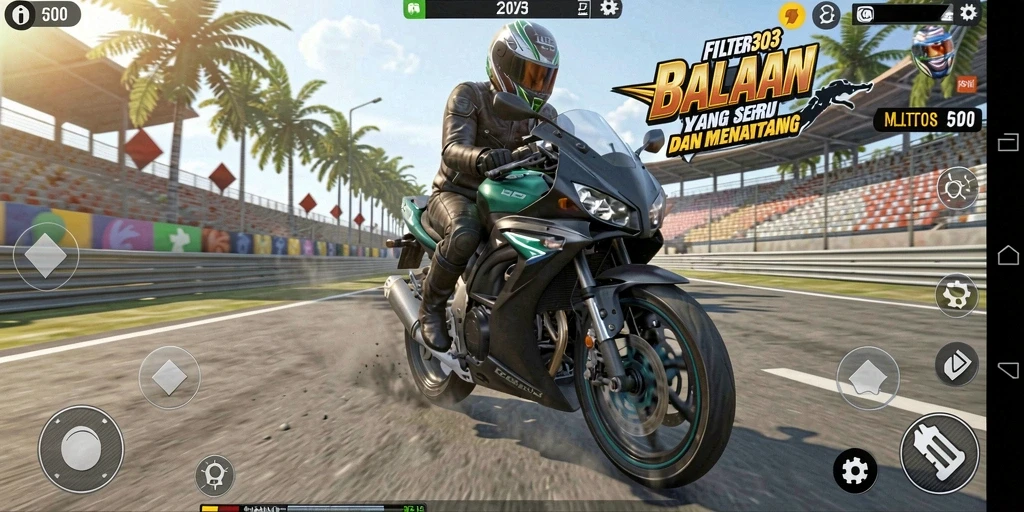 Gameplay seru dari FILTER303 dengan balapan motor yang mendebarkan.