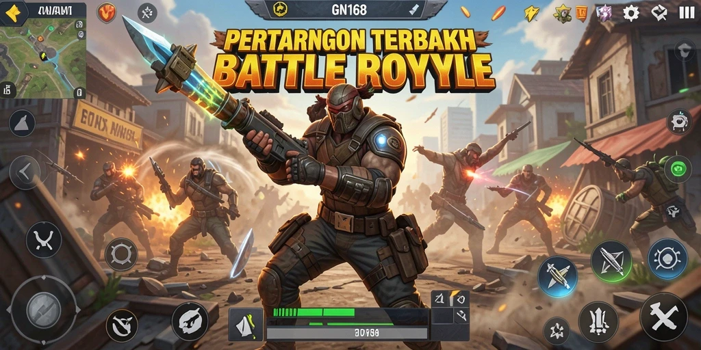 Tampilan gameplay mendebarkan dari GN168 saat pemain bertarung di arena.