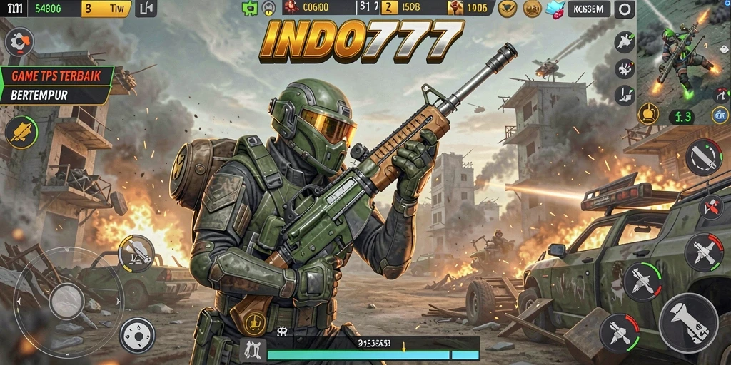 Tampilan gameplay mendebarkan dalam INDO777 dengan aksi tembak-menembak yang intens.