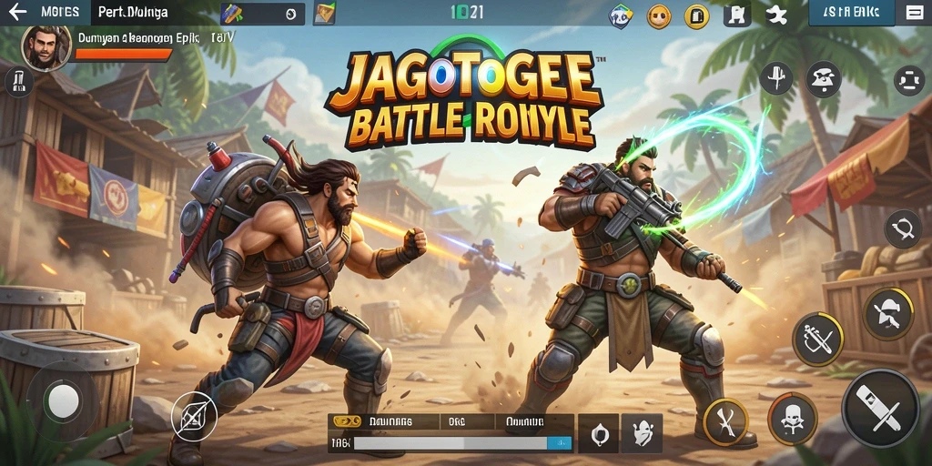 Screenshot gameplay JAGOTOGEL menampilkan pertarungan intense Battle Royale.