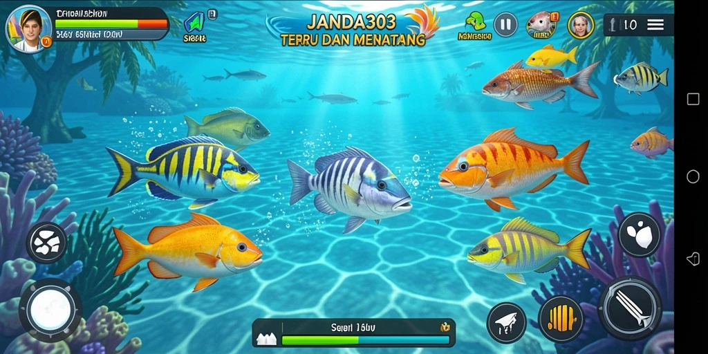 Tangkapan layar menunjukkan aksi menembak ikan yang seru.