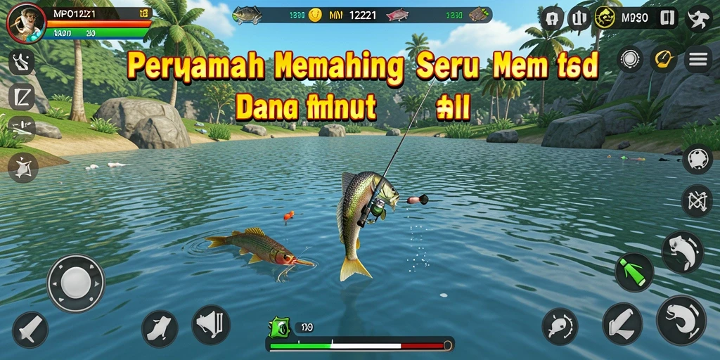 Tampilan gameplay seru dengan beragam lokasi memancing menunggu Anda.