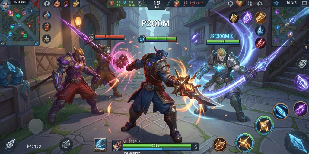 Gameplay seru P200M dengan aksi MOBA yang mendebarkan.