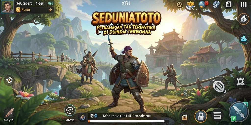 Screenshot gameplay SEDUNIATOTO yang menunjukkan dunia terbuka yang luas.