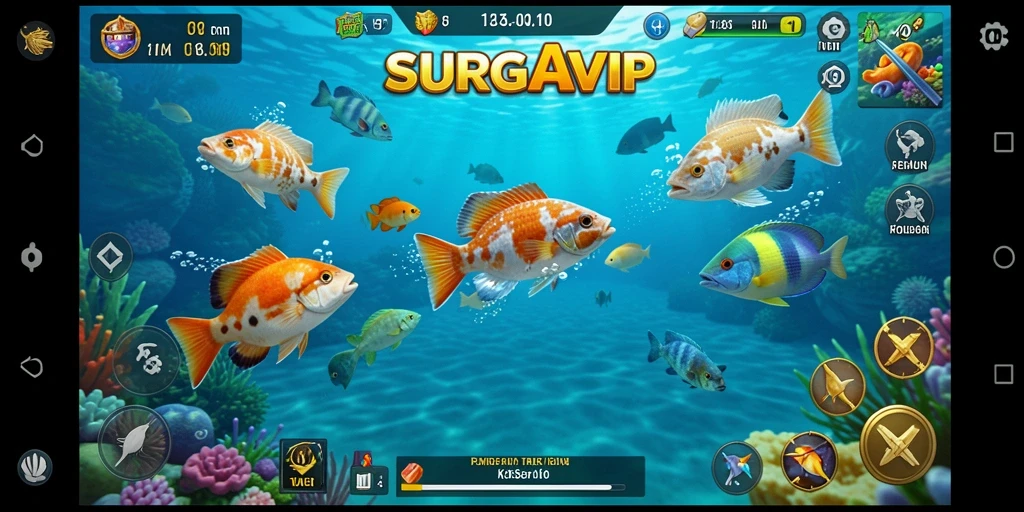 Screenshot utama menunjukkan gameplay seru Tembak Ikan.