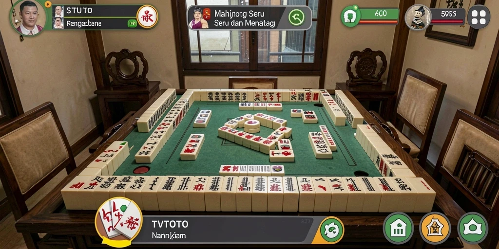 Tampilan gameplay menegangkan dari <strong>TVTOTO</strong> dengan ubin Mahjong berwarna-warni.