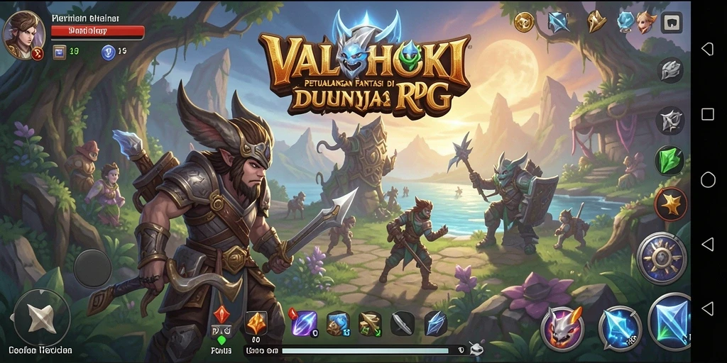 Tangkapan layar gameplay VALOHOKI menampilkan pertarungan seru di dunia fantasi.