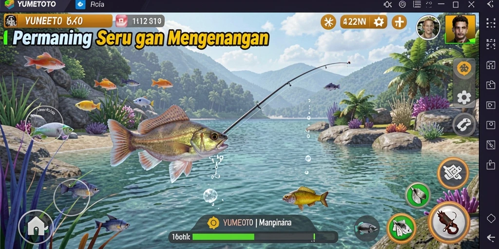 Tampilan gameplay memancing YUMETOTO yang menakjubkan.